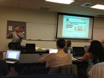 Edwin Bender, executive director of the National Institute for Money in State Politics, gives reporters an overview of the new FollowtheMoney.org website last week during a two-day training on state campaign finance data. 